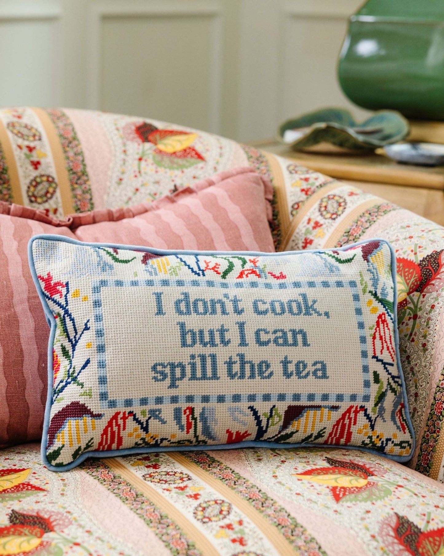 Spill the Tea Needlepoint Pillow - Starry Skies Austin