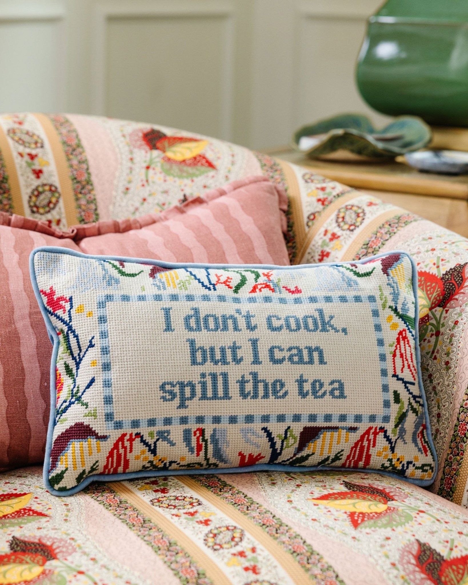Spill the Tea Needlepoint Pillow - Starry Skies Austin