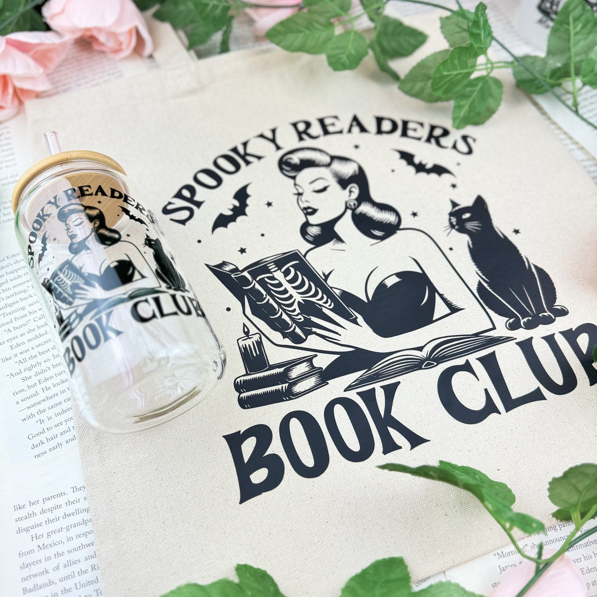 Spooky Readers Book Club Canvas Tote Bag | Eco-Friendly Halloween Bookish Accessory for Book Lovers - Starry Skies Austin