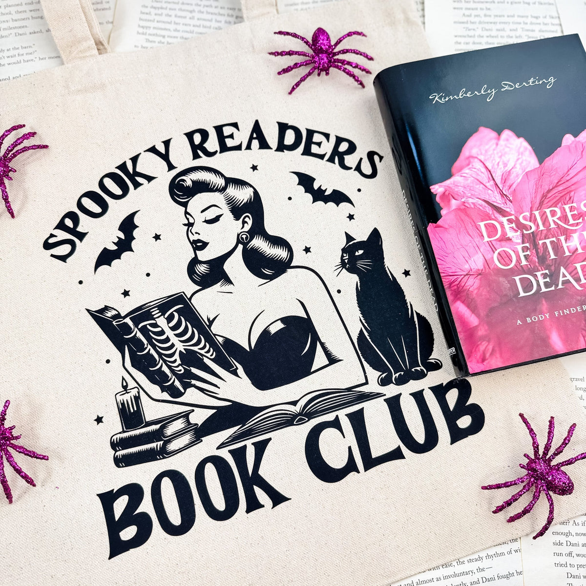 Spooky Readers Book Club Canvas Tote Bag | Eco-Friendly Halloween Bookish Accessory for Book Lovers - Starry Skies Austin