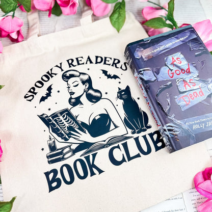 Spooky Readers Book Club Canvas Tote Bag | Eco-Friendly Halloween Bookish Accessory for Book Lovers - Starry Skies Austin