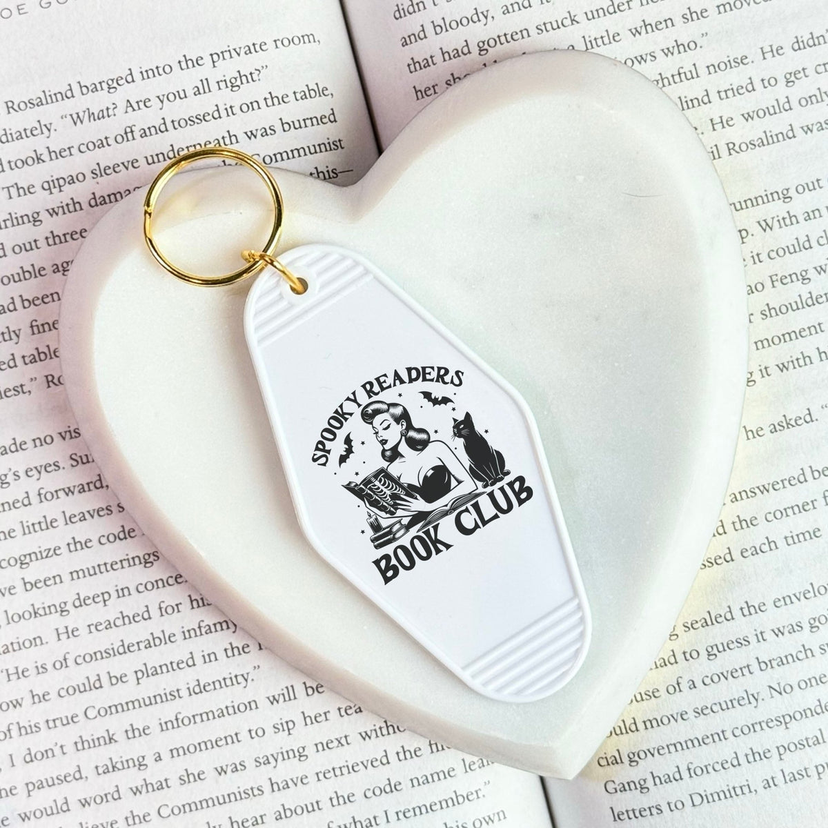 Spooky Readers Book Club Motel Keychain | Retro Halloween Bookish Accessory with UVF Decal - Starry Skies Austin
