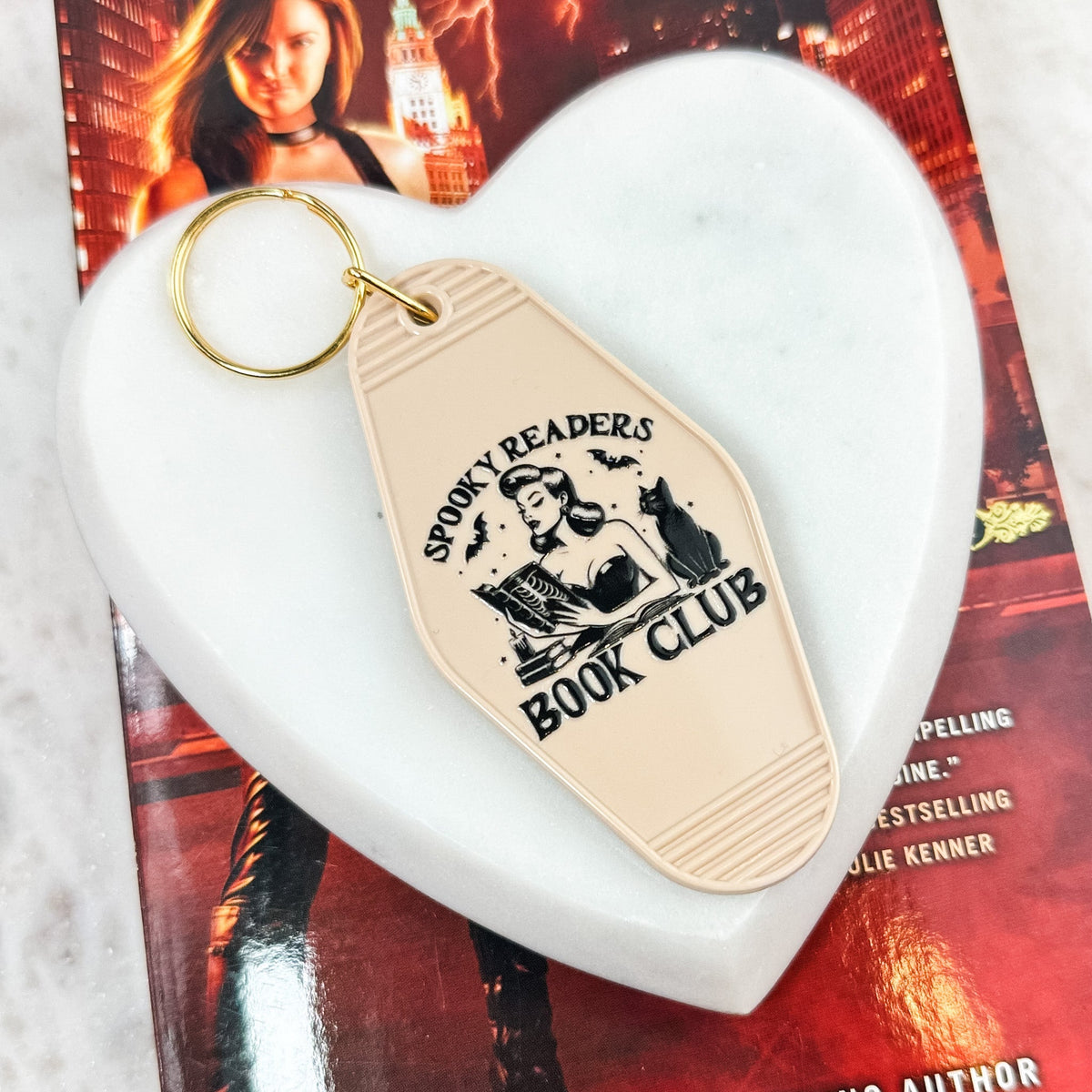 Spooky Readers Book Club Motel Keychain | Retro Halloween Bookish Accessory with UVF Decal - Starry Skies Austin