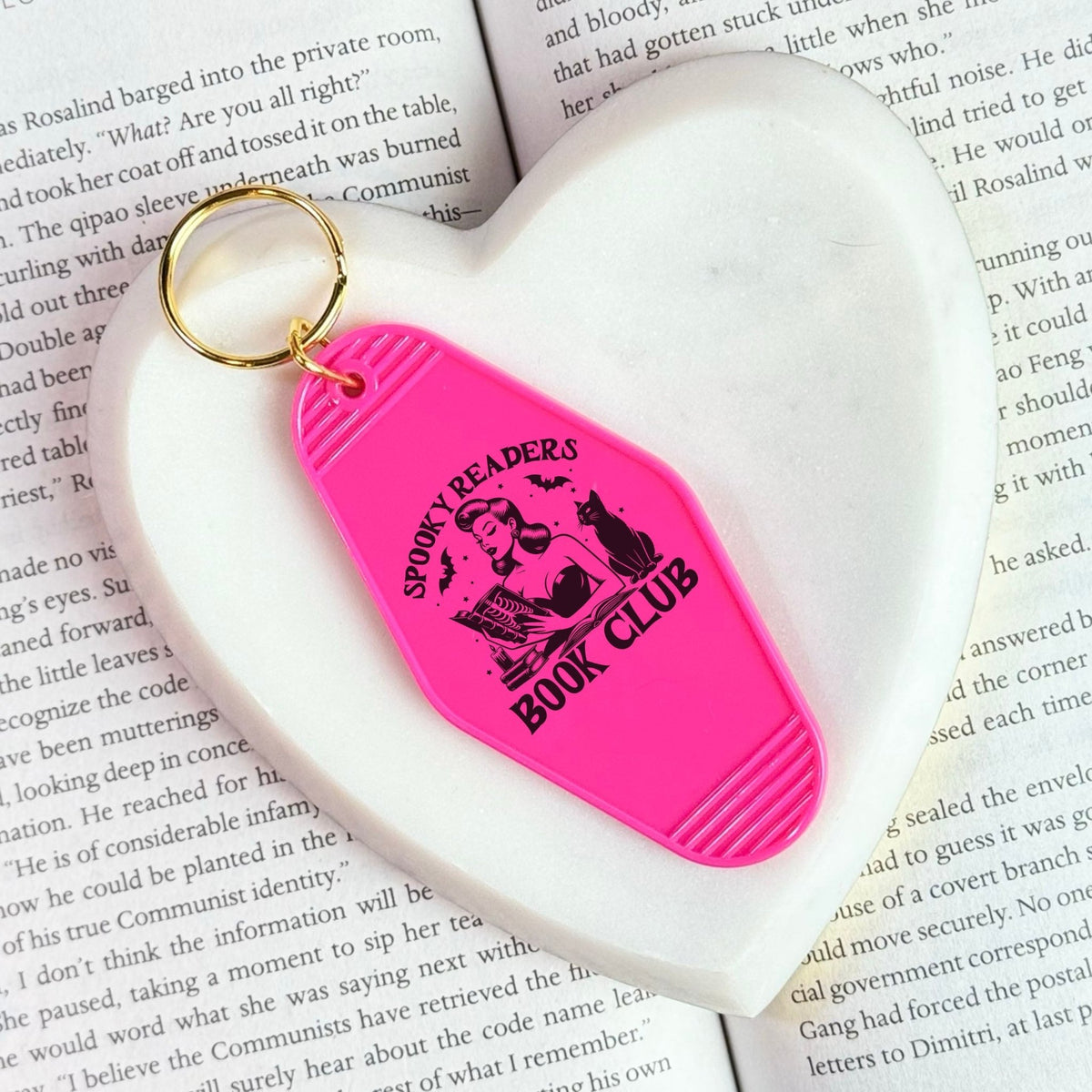 Spooky Readers Book Club Motel Keychain | Retro Halloween Bookish Accessory with UVF Decal - Starry Skies Austin