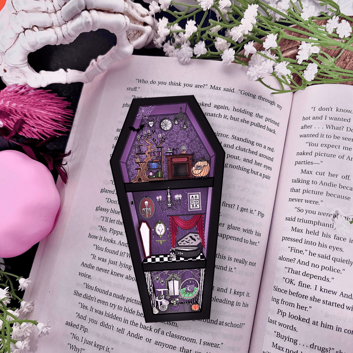 Spooky Season Coffin Star Sparkle Bookmark - Starry Skies Austin