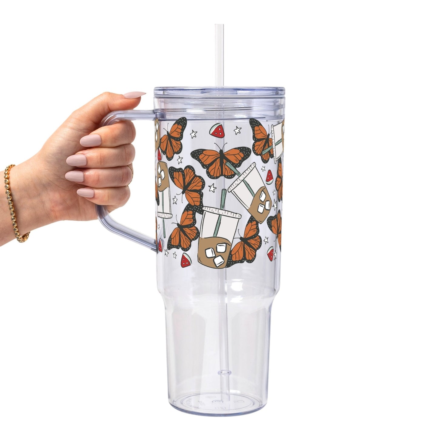 Spring Butterfly Aesthetic Glass Cup, Mug & Tumbler with Lid and Straw - Starry Skies Austin