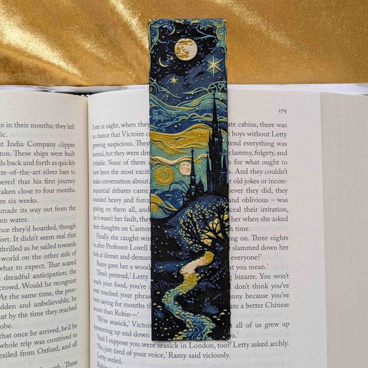 Starry Night Gothic Bookmark, Moonlit Landscape, Slim Art Bookmark - Starry Skies Austin