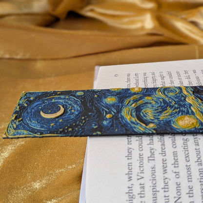 Starry Night Spiral Bookmark, Crescent Moon, Slim Art Bookmark - Starry Skies Austin