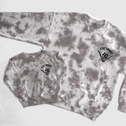 Stay Spooky Tie Dye Embroidered Matching Sweatshirts for Halloween