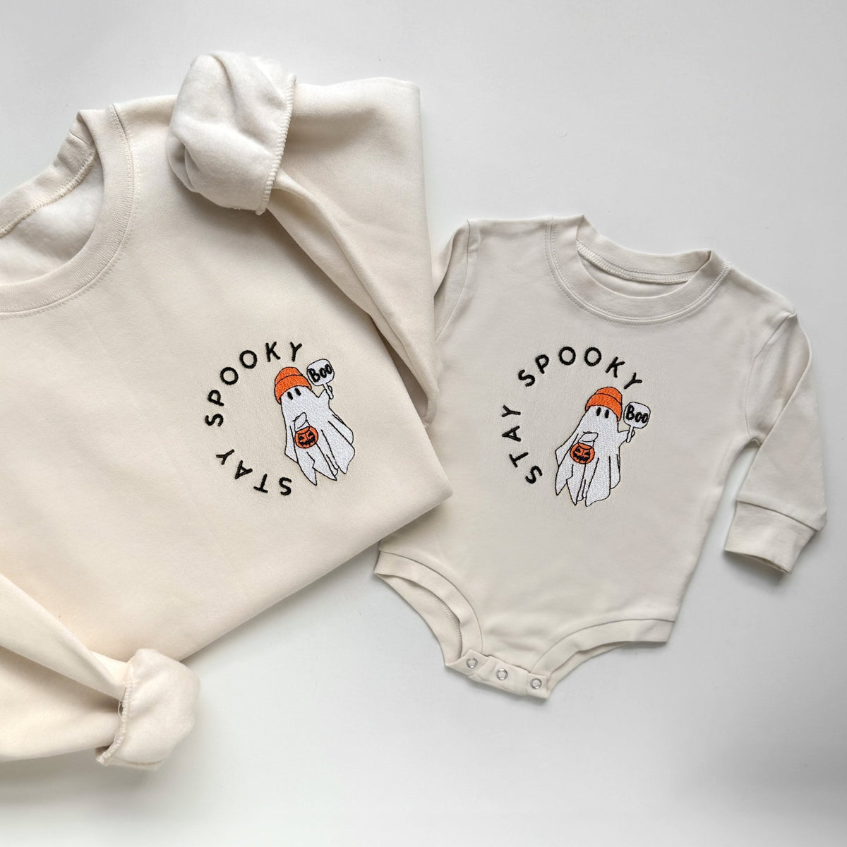 Stay Spooky Ghost Embroidered Matching Sweatshirts - Starry Skies Austin