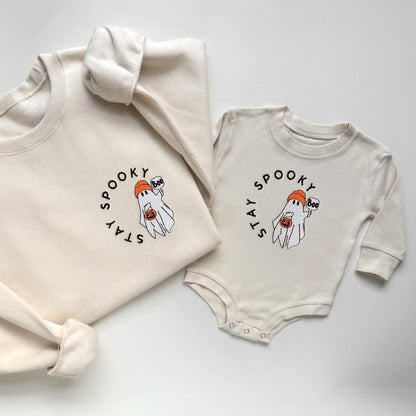 Stay Spooky Ghost Embroidered Matching Sweatshirts - Starry Skies Austin
