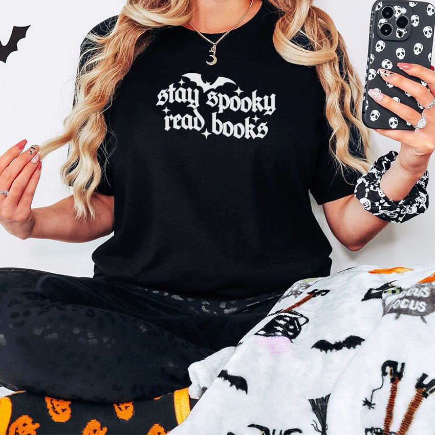 Stay Spooky Read Books Gildan Softstyle Shirt - Starry Skies Austin