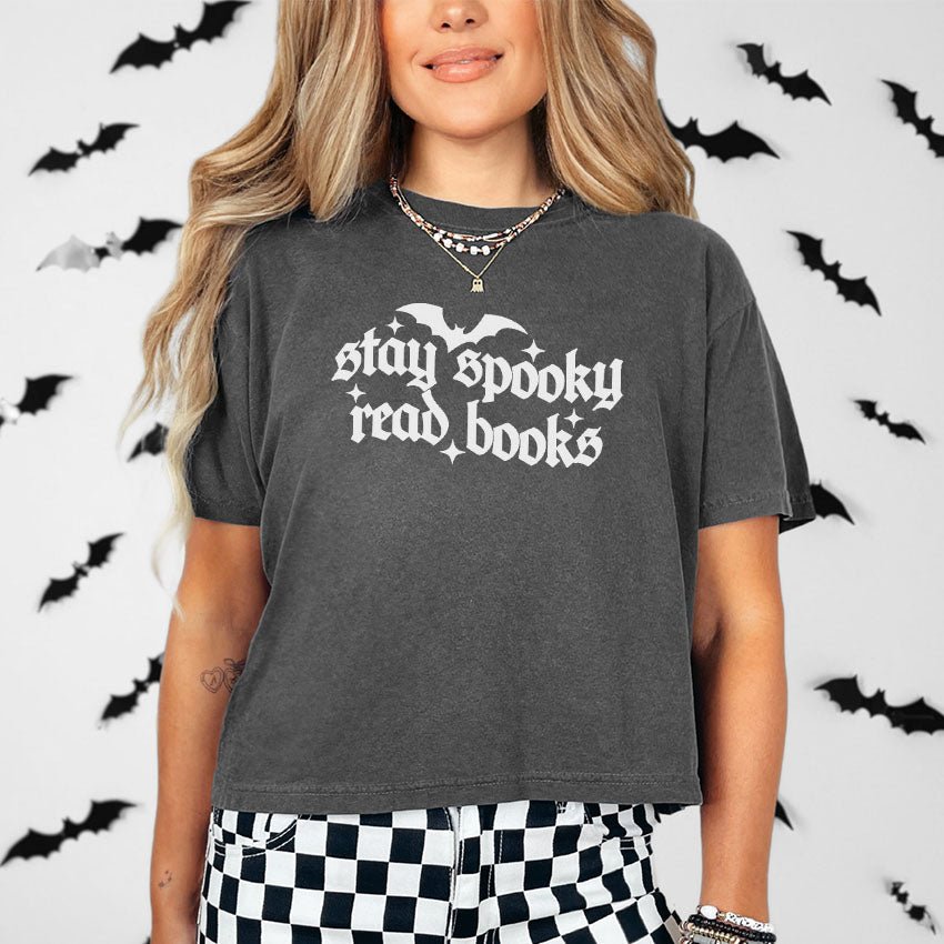 Stay Spooky Read Books Heavyweight Comfort Colors Boxy Cropped Tee - Starry Skies Austin