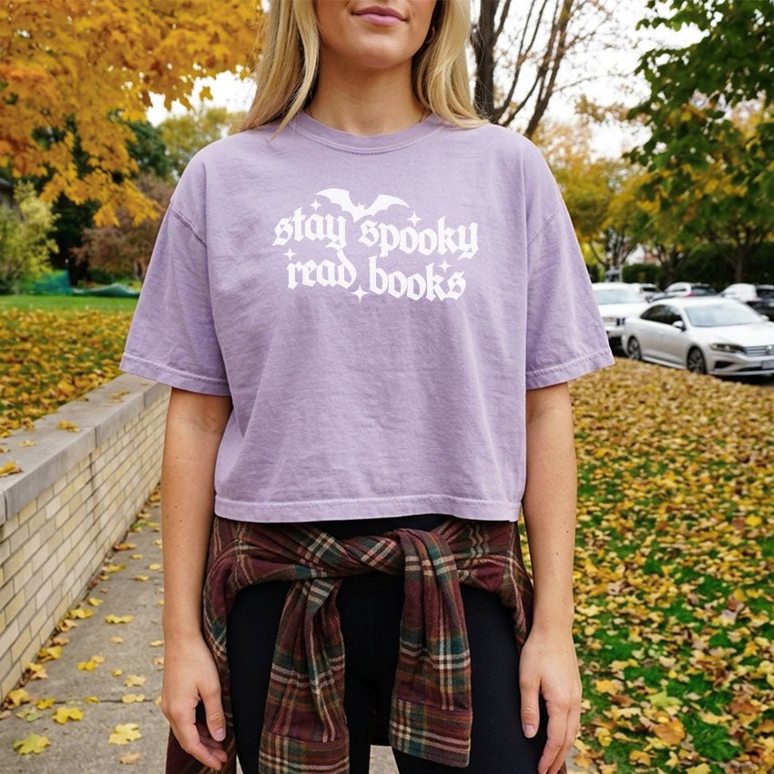 Stay Spooky Read Books Heavyweight Comfort Colors Boxy Cropped Tee - Starry Skies Austin
