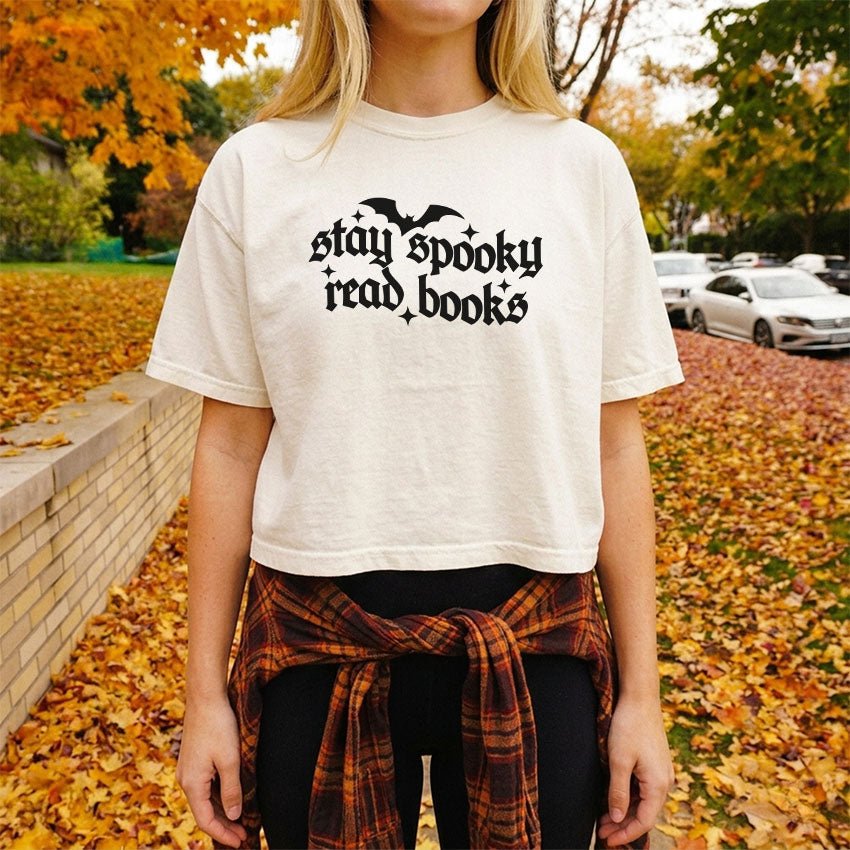 Stay Spooky Read Books Heavyweight Comfort Colors Boxy Cropped Tee - Starry Skies Austin