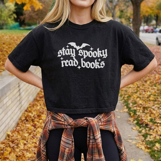 Stay Spooky Read Books Heavyweight Comfort Colors Boxy Cropped Tee - Starry Skies Austin