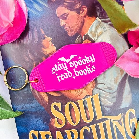 Stay Spooky Read Books Retro Motel Keychain - Starry Skies Austin