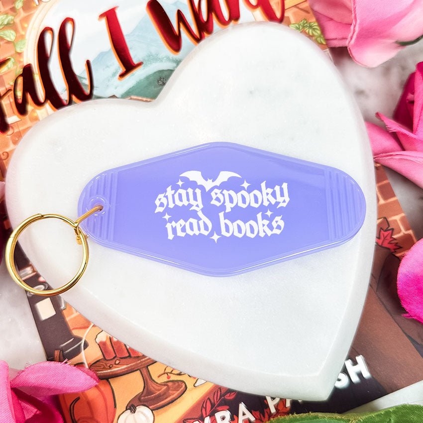 Stay Spooky Read Books Retro Motel Keychain - Starry Skies Austin