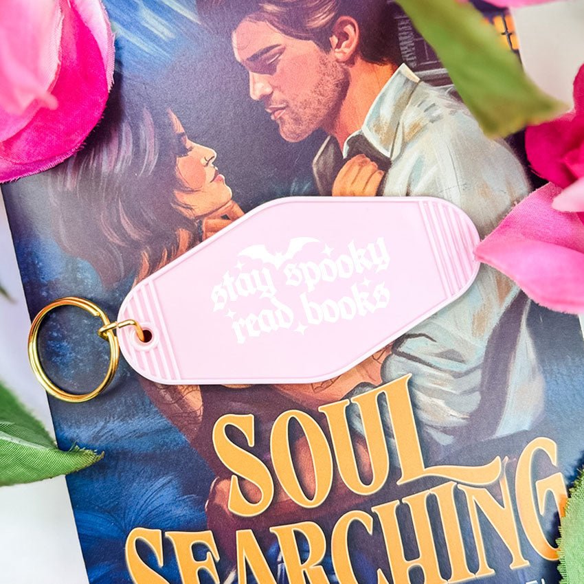 Stay Spooky Read Books Retro Motel Keychain - Starry Skies Austin