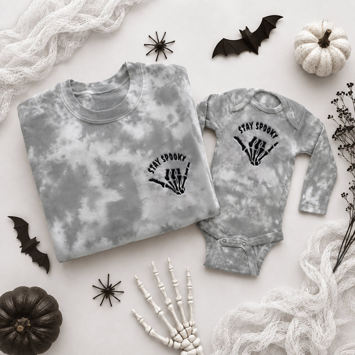Stay Spooky Tie Dye Embroidered Matching Sweatshirts for Halloween - Starry Skies Austin