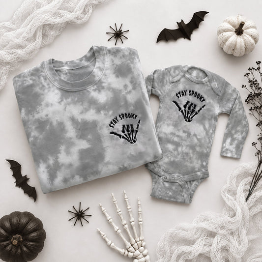 Stay Spooky Tie Dye Embroidered Matching Sweatshirts for Halloween - Starry Skies Austin