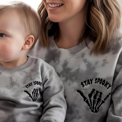 Stay Spooky Tie Dye Embroidered Matching Sweatshirts for Halloween - Starry Skies Austin