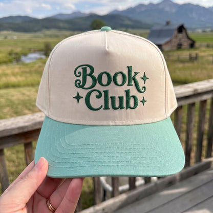 Stylish 'Book Club' Embroidered Cap with Green Accents - Unisex Trucker Hat - Starry Skies Austin