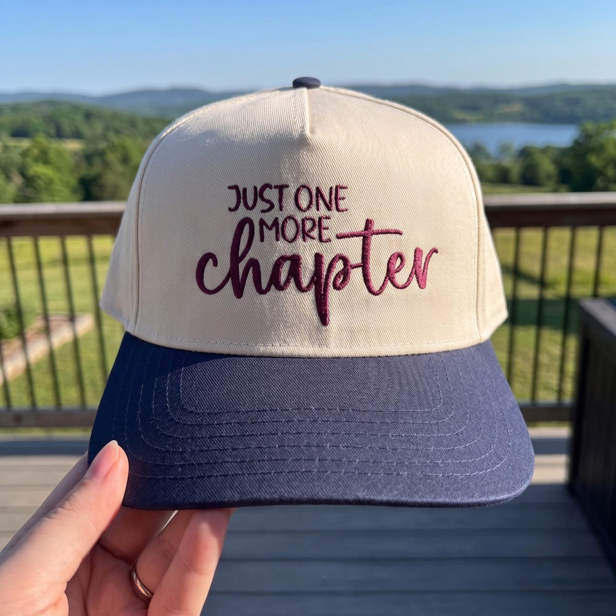 Stylish 'Just One More Chapter' Book Lover Trucker Hat - Embroidered Snapback - Starry Skies Austin