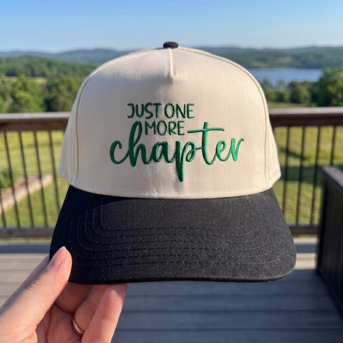 Stylish 'Just One More Chapter' Book Lover Trucker Hat - Embroidered Snapback - Starry Skies Austin