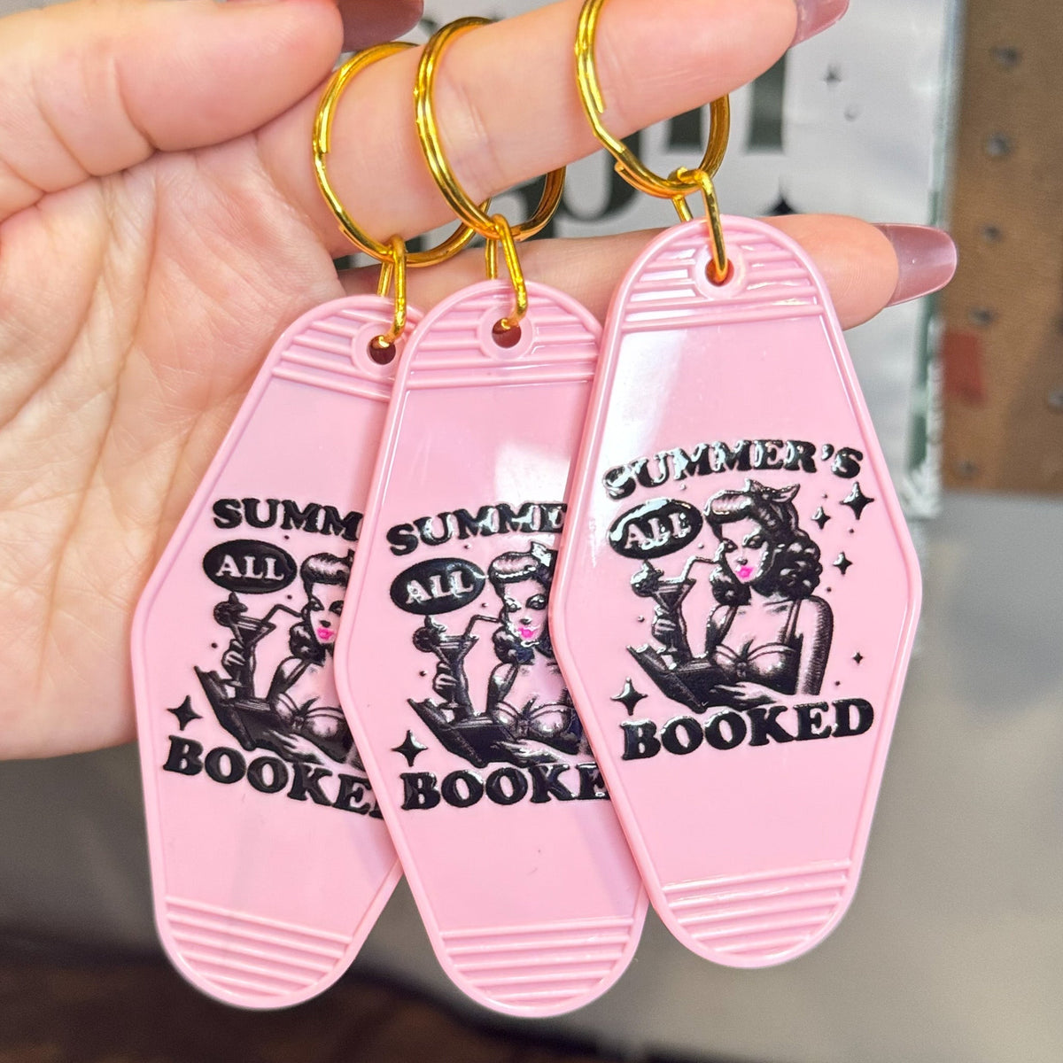 Summer’s All Booked Bookish Motel Keychain – Retro UVF Decal Design - Starry Skies Austin