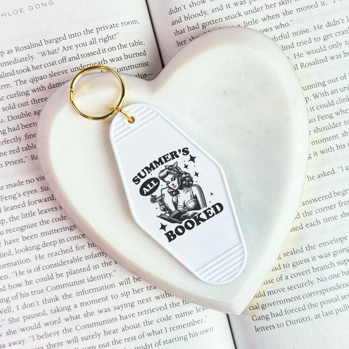 Summer’s All Booked Bookish Motel Keychain – Retro UVF Decal Design - Starry Skies Austin
