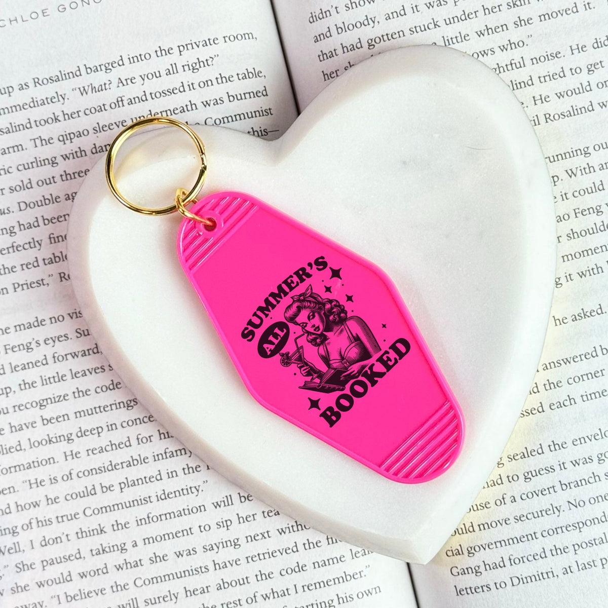 Summer’s All Booked Bookish Motel Keychain – Retro UVF Decal Design - Starry Skies Austin