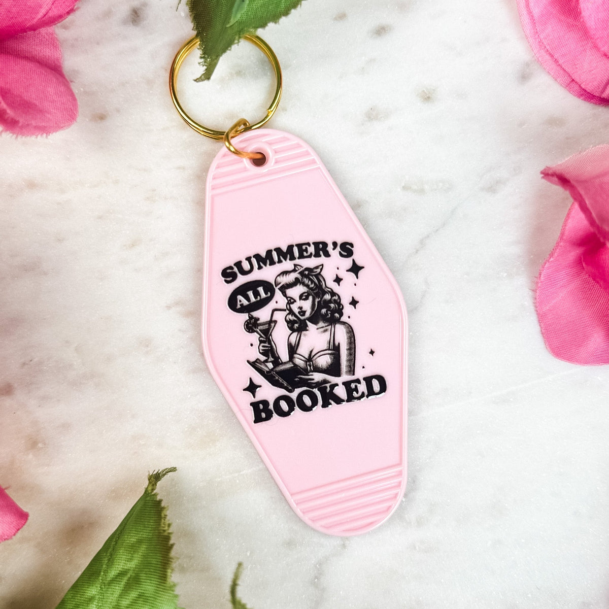 Summer’s All Booked Bookish Motel Keychain – Retro UVF Decal Design - Starry Skies Austin