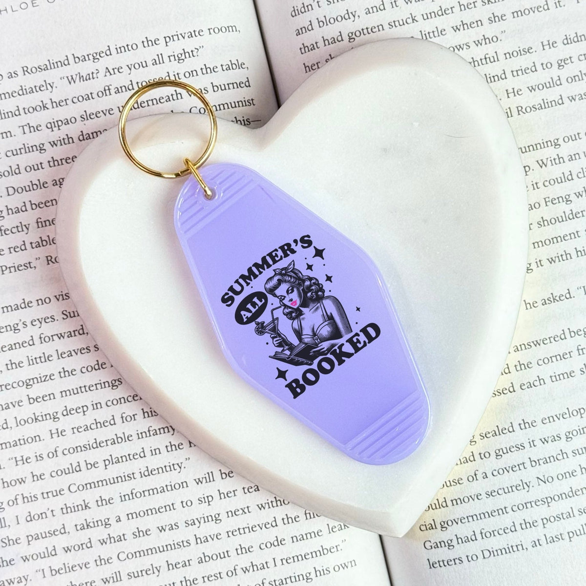 Summer’s All Booked Bookish Motel Keychain – Retro UVF Decal Design - Starry Skies Austin