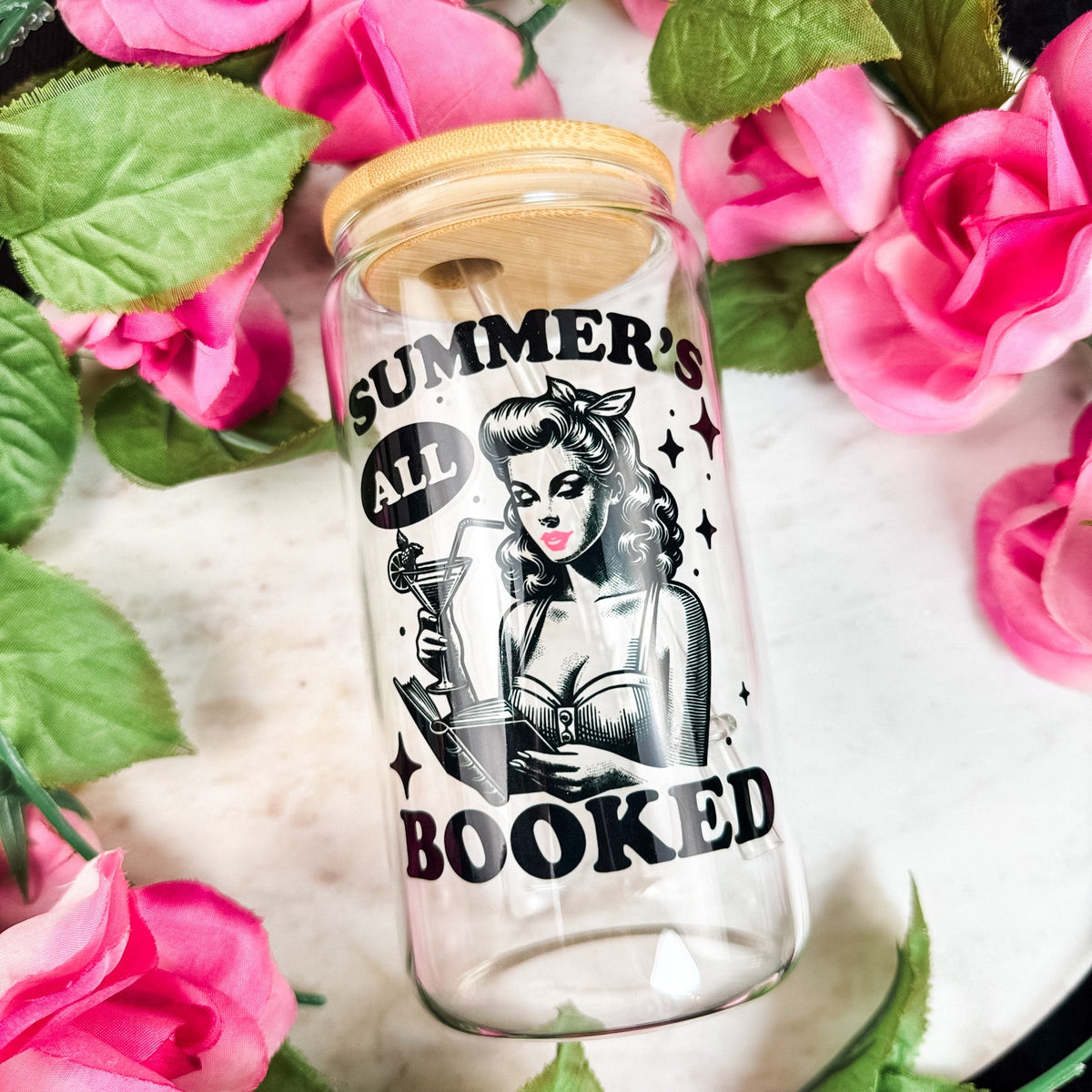 Summer’s All Booked Retro Clear Glass Cup - Starry Skies Austin
