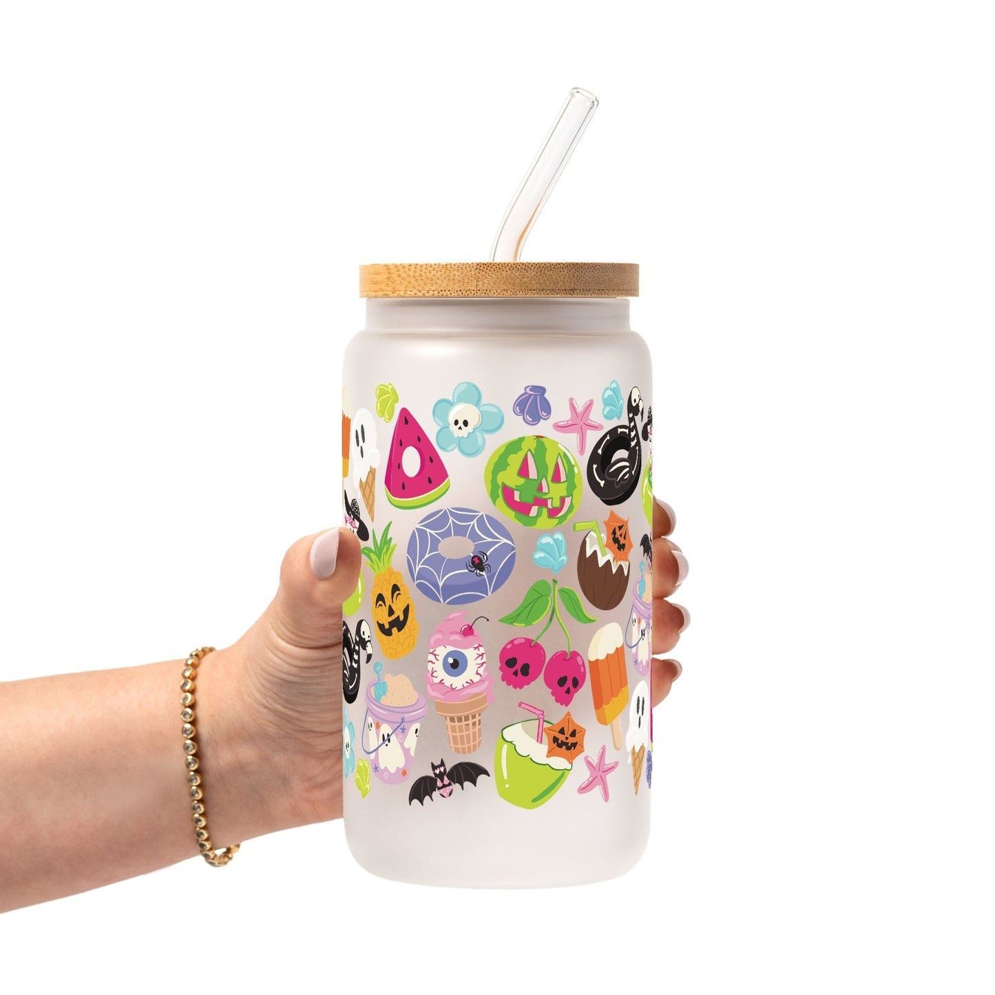 Summerween Glass Cup, Mug & Tumbler with Lid and Straw - Starry Skies Austin