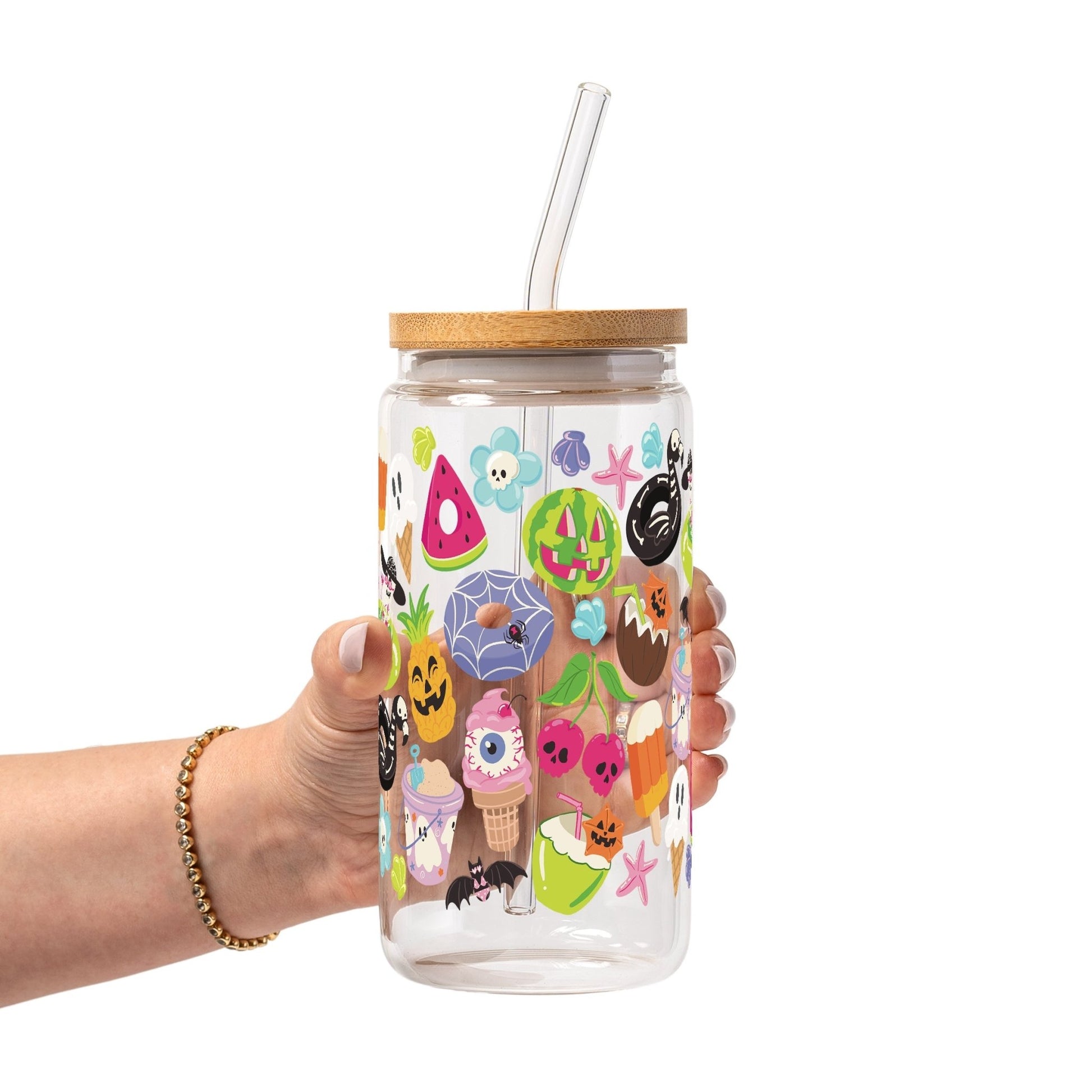 Summerween Glass Cup, Mug & Tumbler with Lid and Straw - Starry Skies Austin