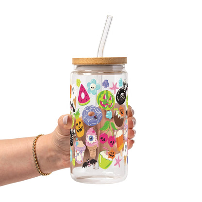 Summerween Glass Cup, Mug & Tumbler with Lid and Straw - Starry Skies Austin