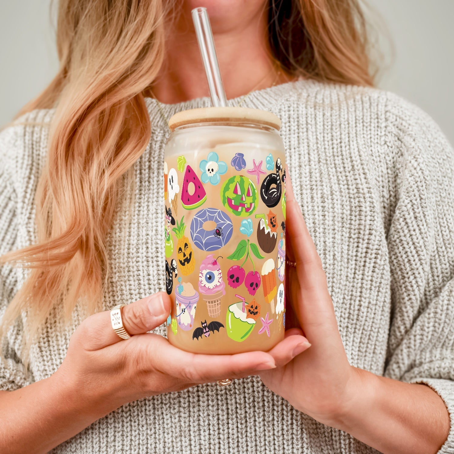 Summerween Glass Cup, Mug & Tumbler with Lid and Straw - Starry Skies Austin