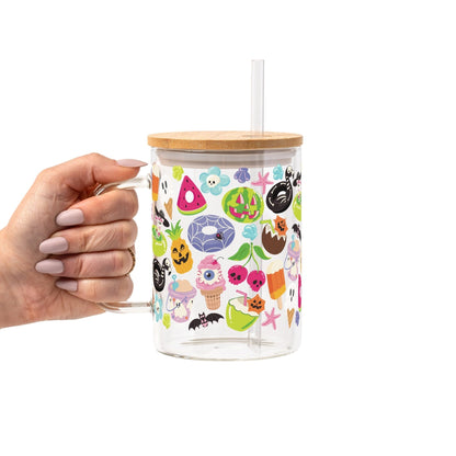 Summerween Glass Cup, Mug & Tumbler with Lid and Straw - Starry Skies Austin
