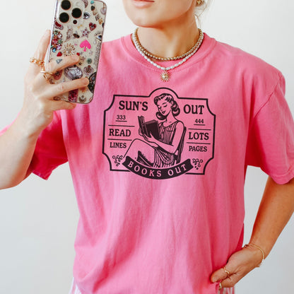 Sun’s Out, Books Out Retro-Inspired Premium Comfort Colors Shirt for Book Lovers - Starry Skies Austin
