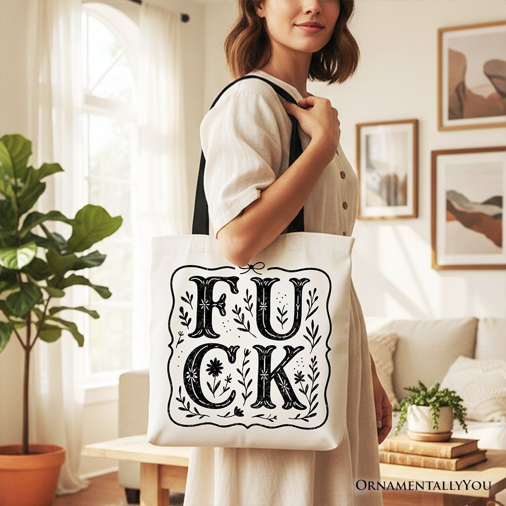 Sweary Wildflower Adult Humor Tote Bag, Western Boho Sassy Gift Shopper - Starry Skies Austin