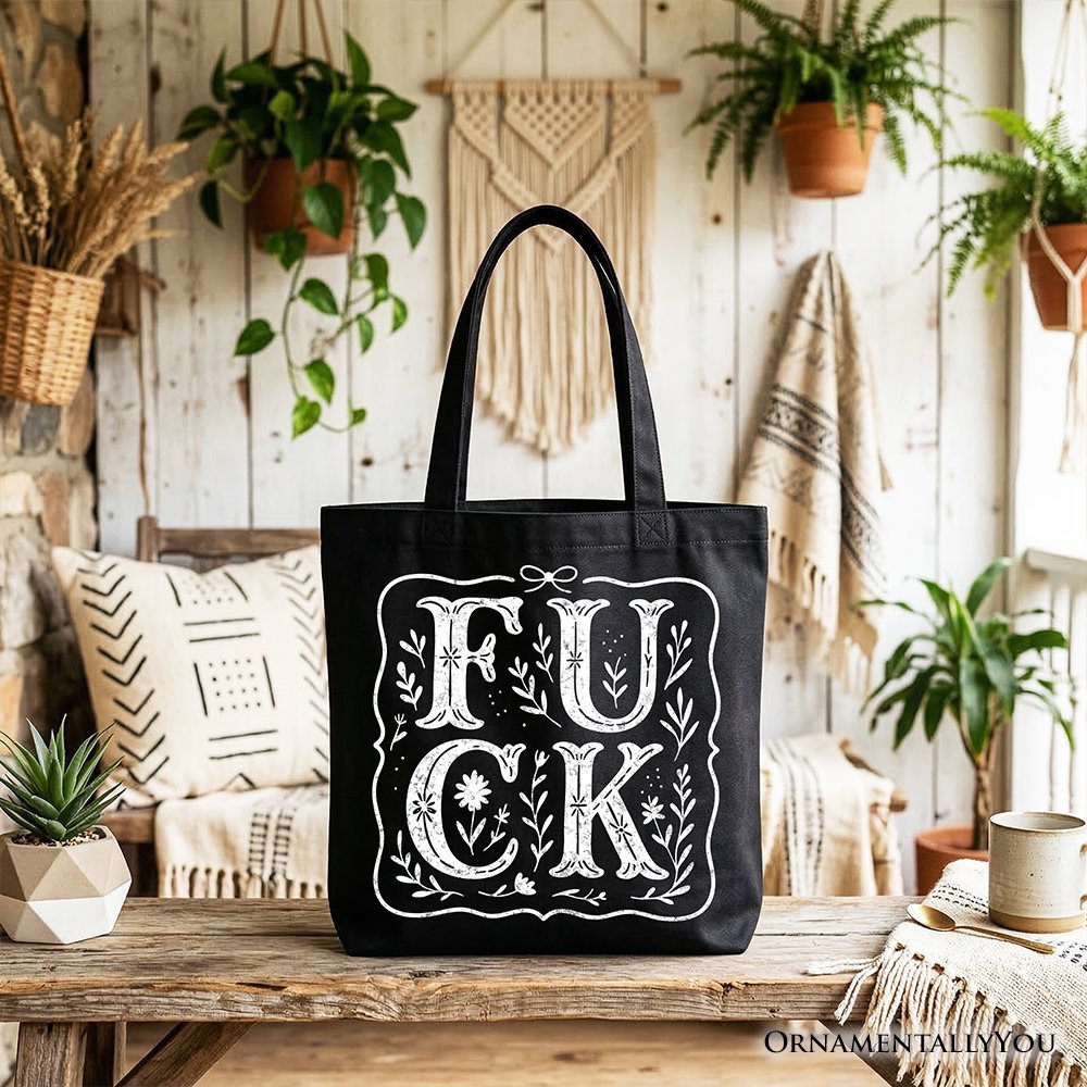 Sweary Wildflower Adult Humor Tote Bag, Western Boho Sassy Gift Shopper - Starry Skies Austin