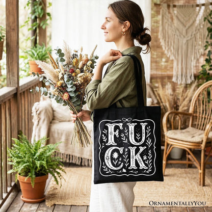 Sweary Wildflower Adult Humor Tote Bag, Western Boho Sassy Gift Shopper - Starry Skies Austin