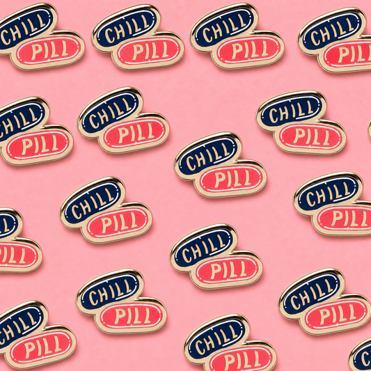 Take A Chill Pill Enamel Pin on Gift Card - Starry Skies Austin
