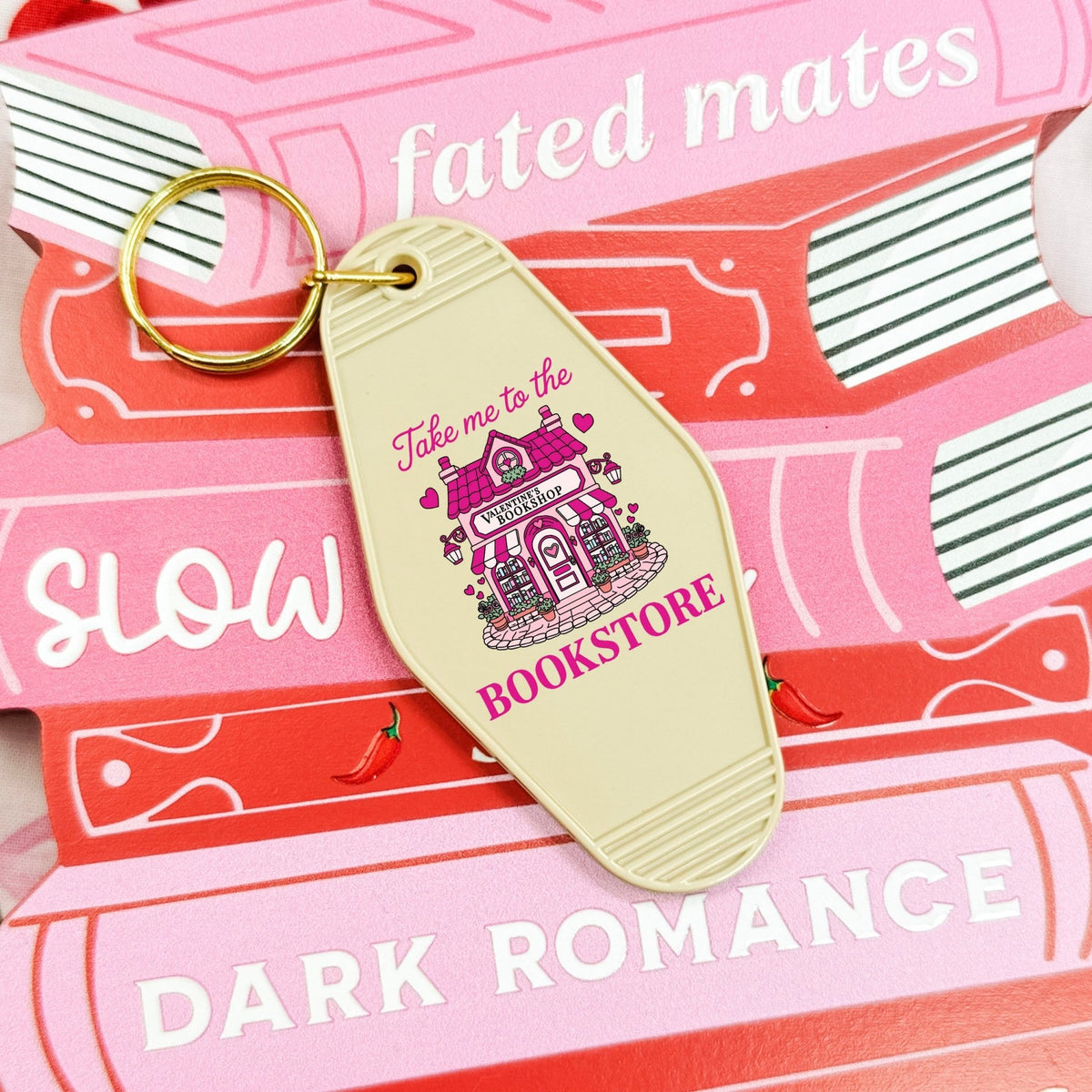 Take Me to the Bookstore Valentine's Retro Motel Keychain - Starry Skies Austin