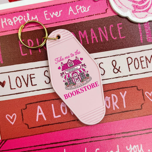 Take Me to the Bookstore Valentine's Retro Motel Keychain - Starry Skies Austin