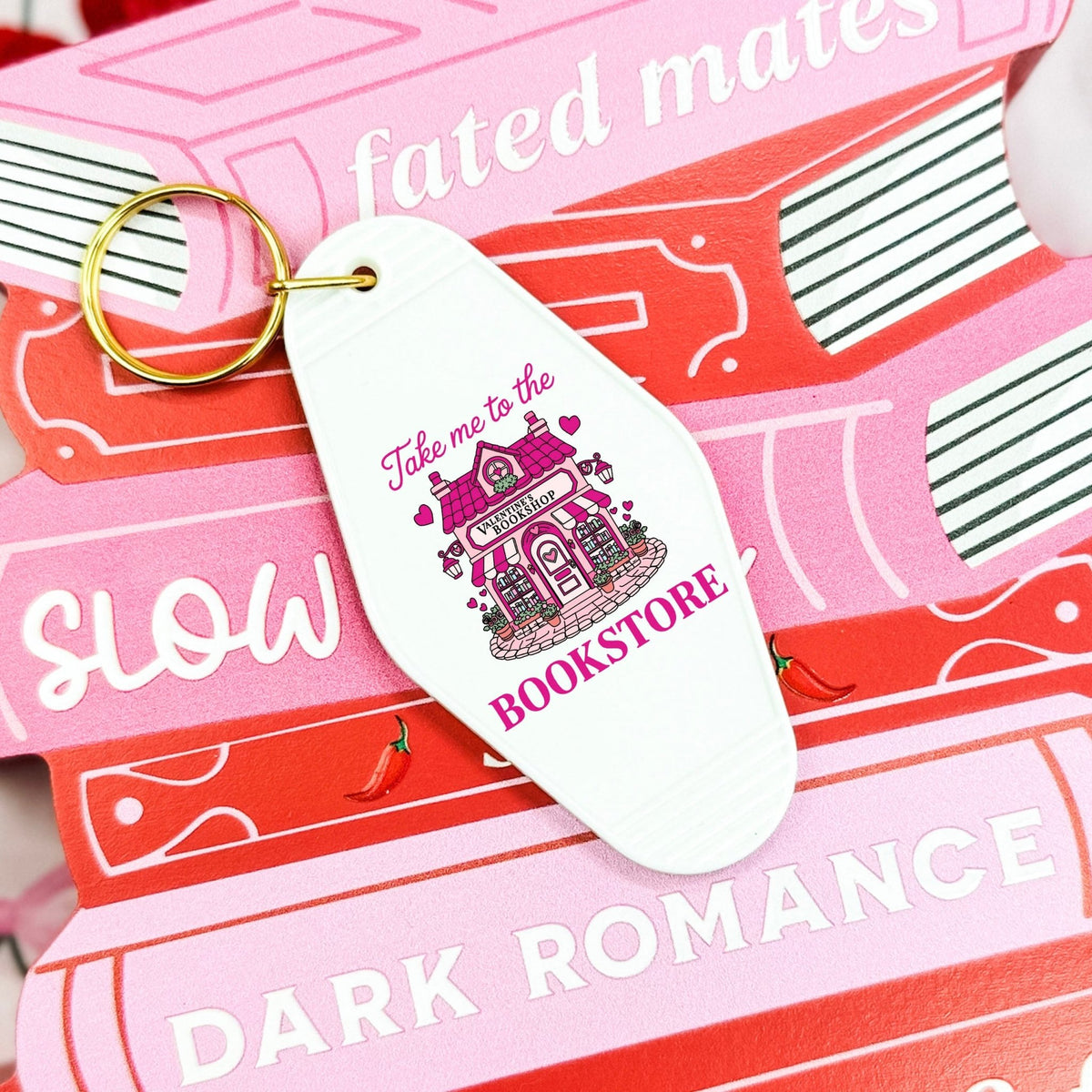 Take Me to the Bookstore Valentine's Retro Motel Keychain - Starry Skies Austin