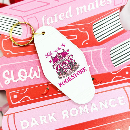 Take Me to the Bookstore Valentine's Retro Motel Keychain - Starry Skies Austin