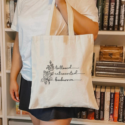Tattooed Introverted Bookworm Canvas Tote Bag - Starry Skies Austin